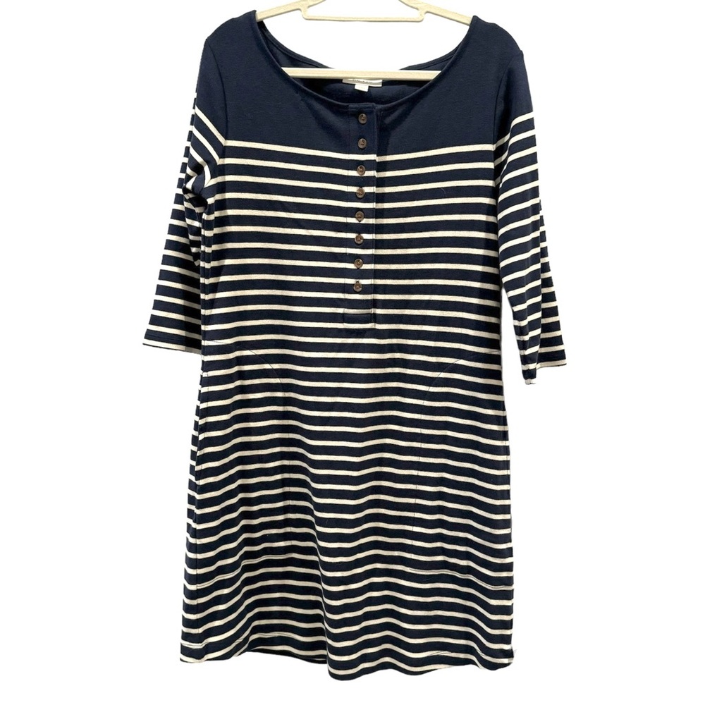 On 34th Women's Striped Henley Dress Navy Sz Small